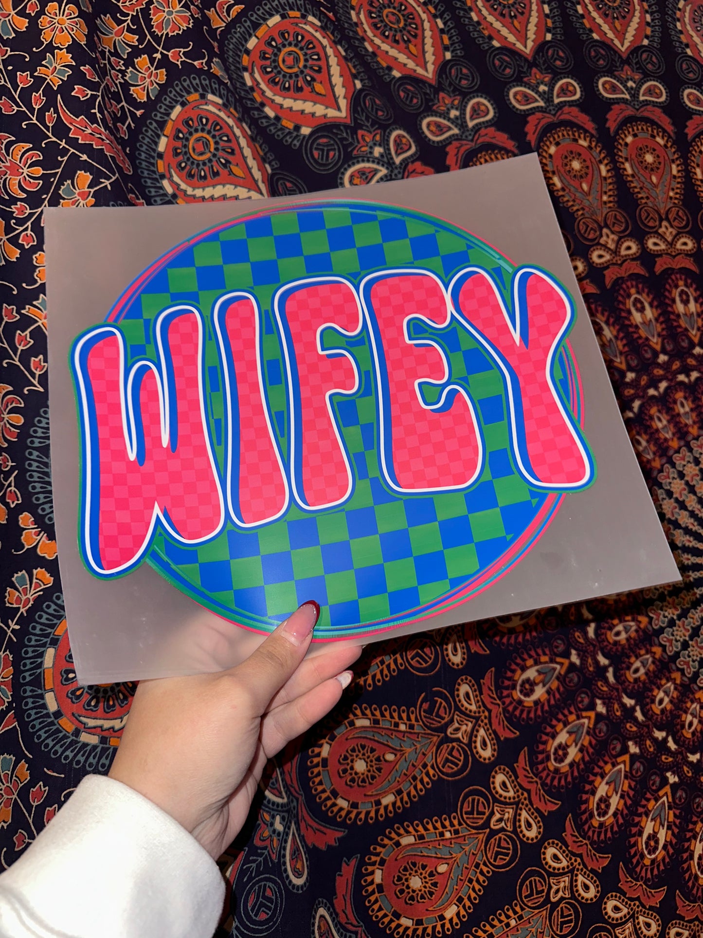 Wifey Checkered Blue & Green- H
