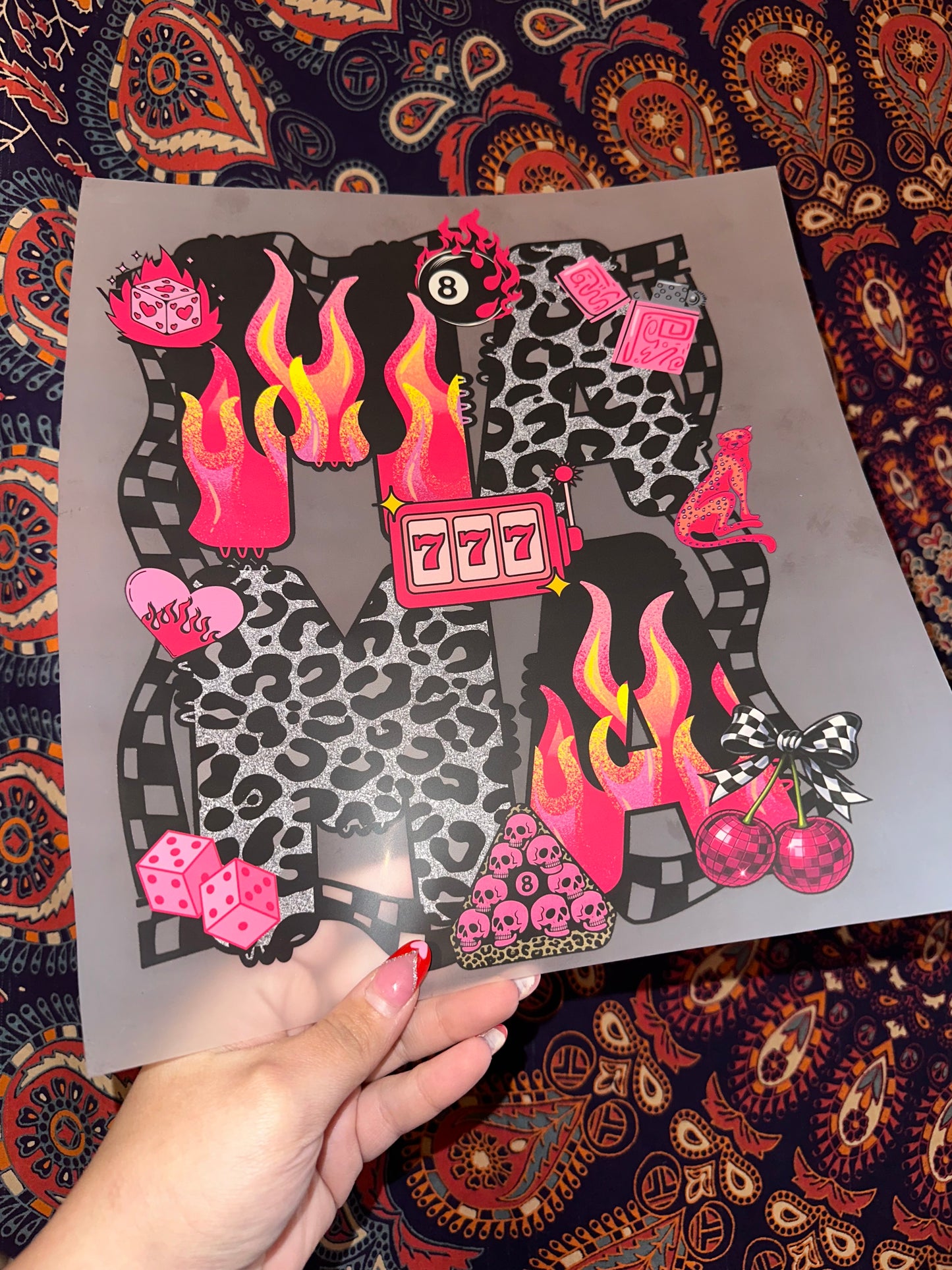 Mama Black & Pink Leopard Flames