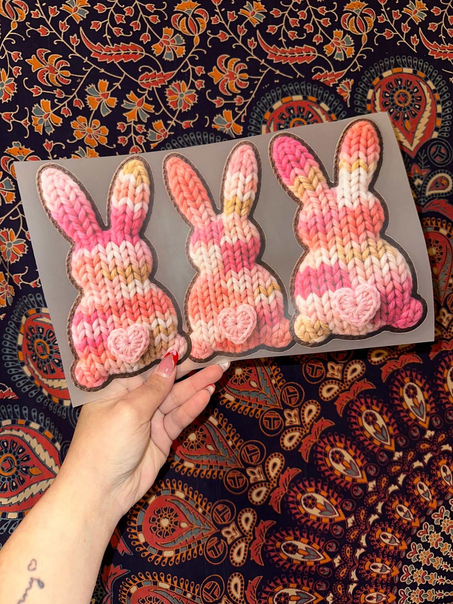 Faux Knit Pink Bunnies- D