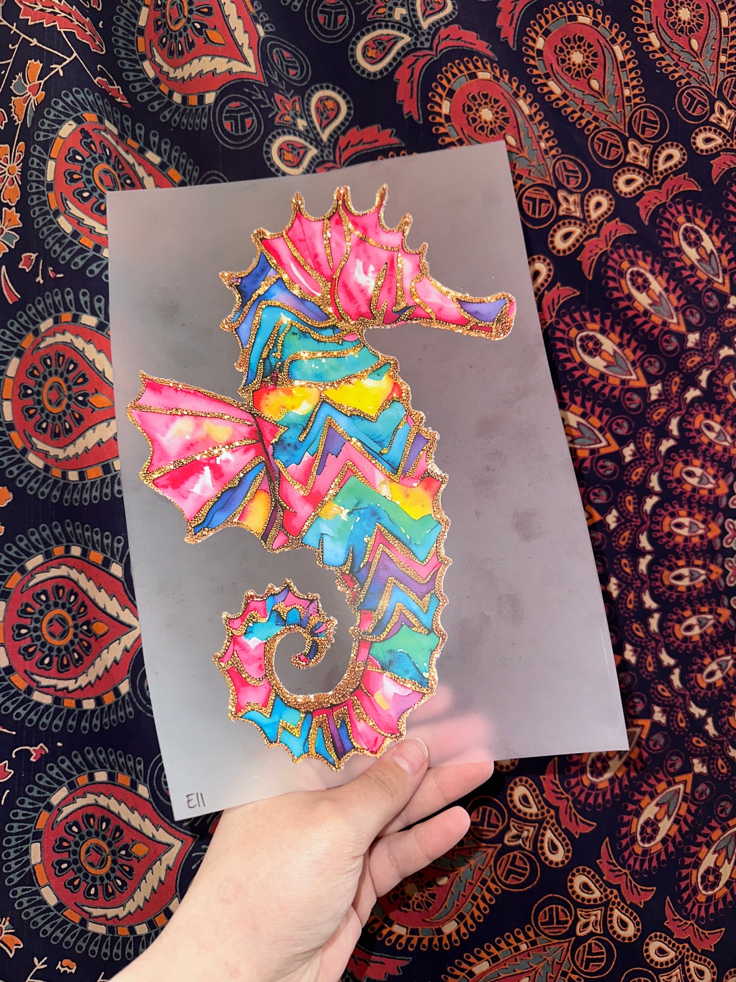 Watercolor Seahorse- E11