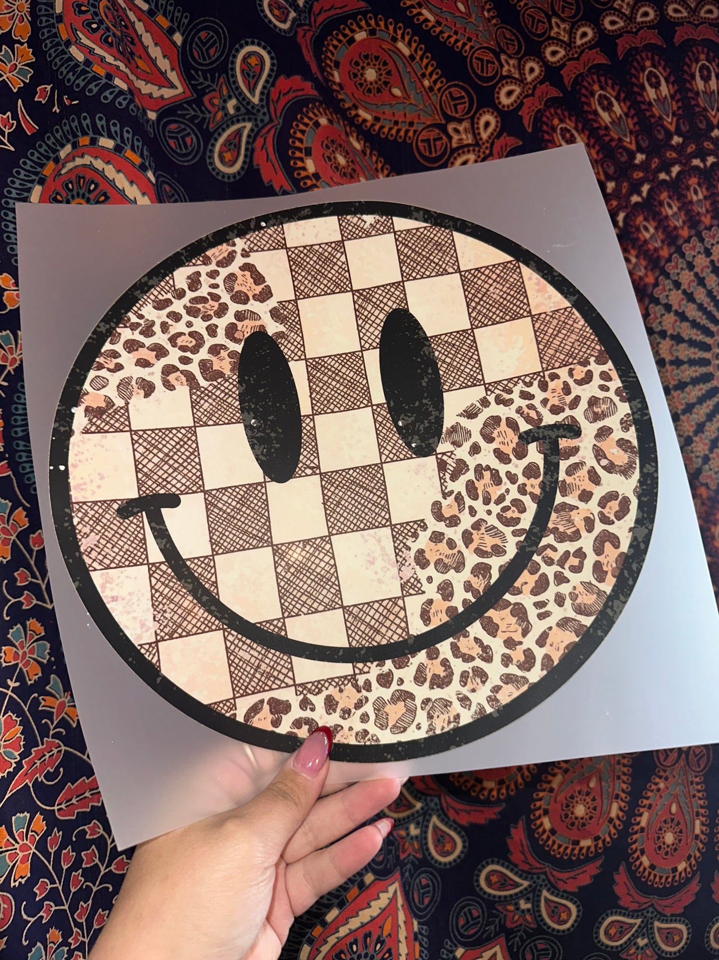 Brown Checkered Leopard Smiley- G