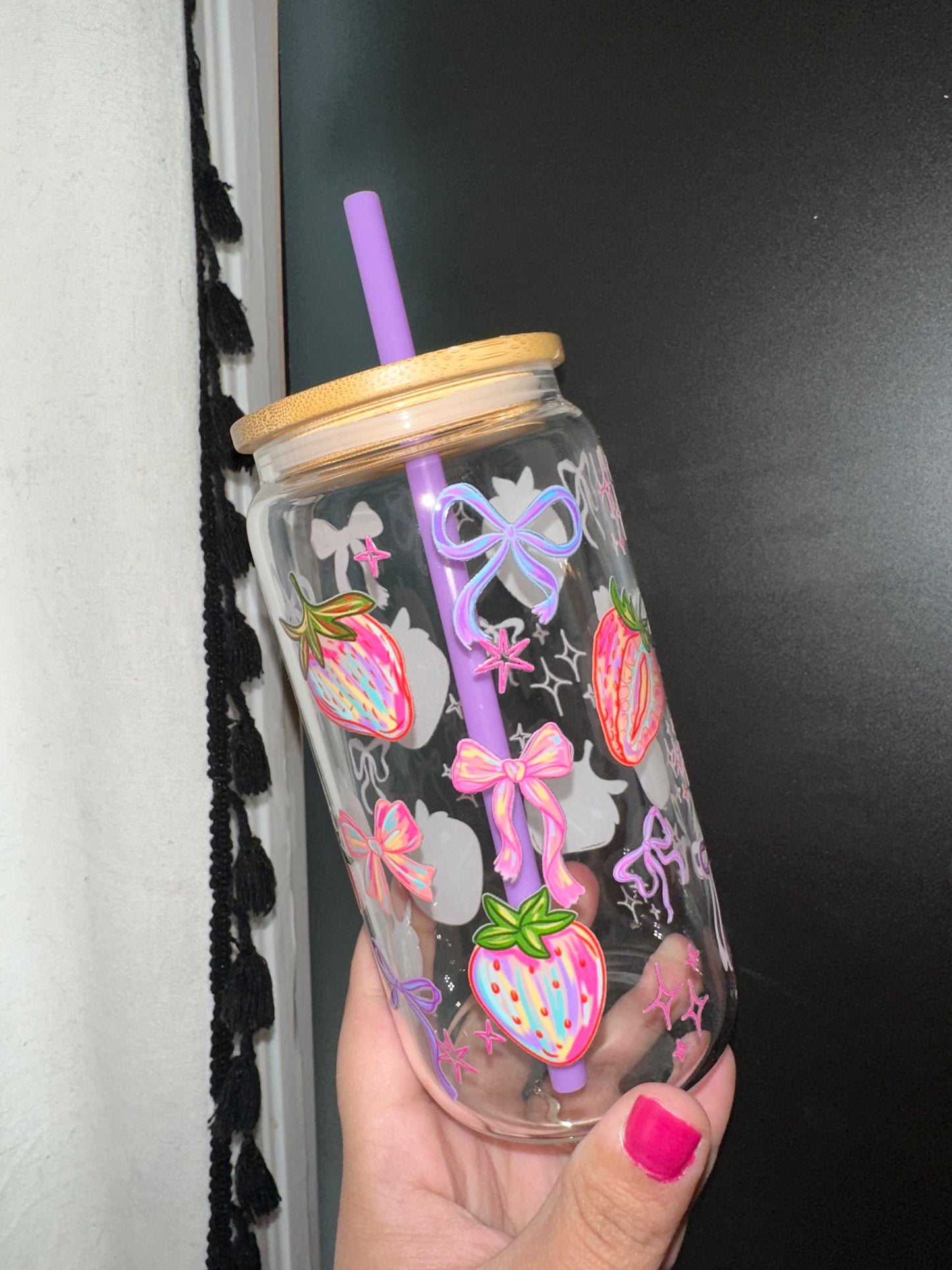 Strawberry 16oz Glass Cup