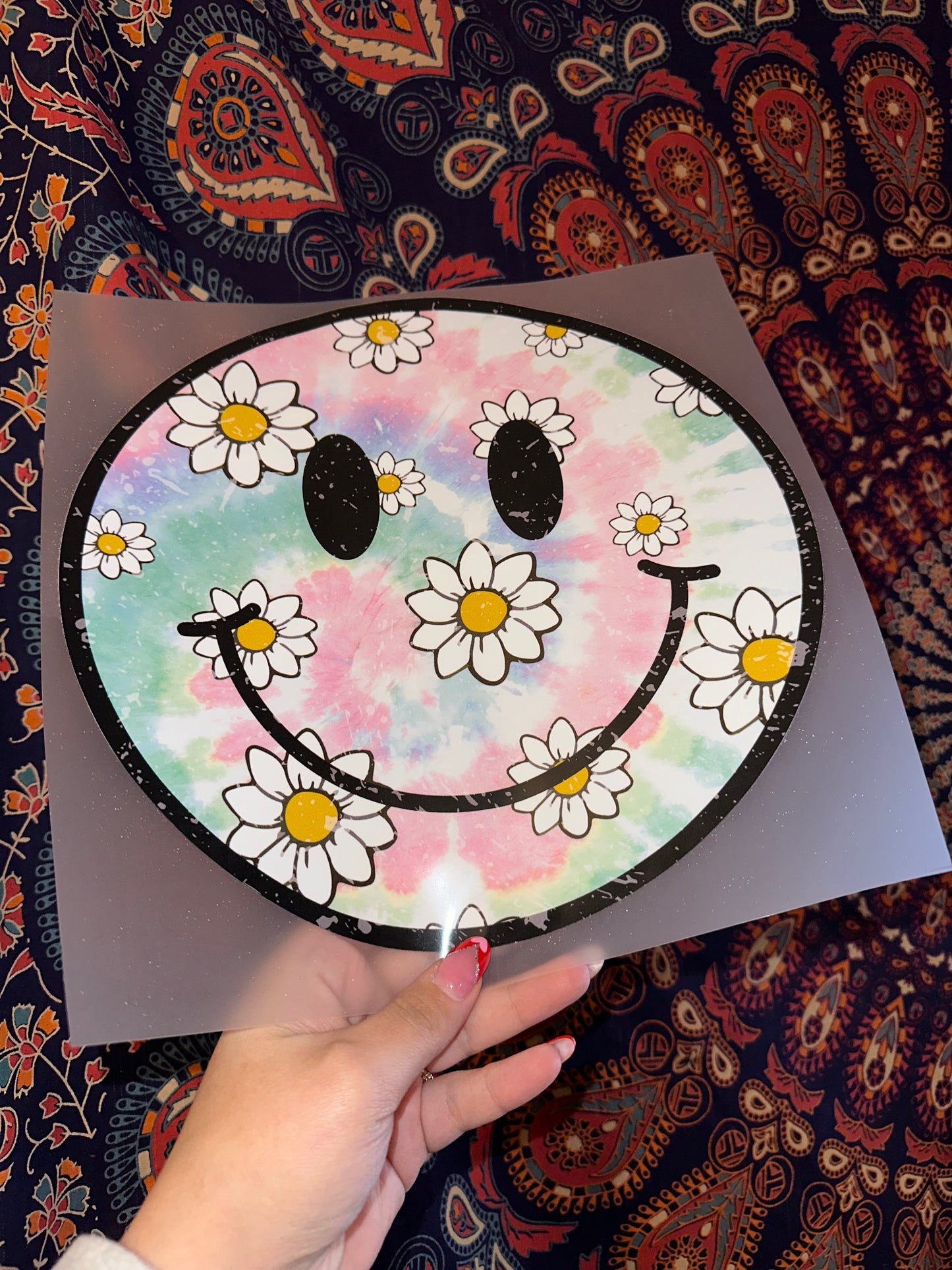 Pink Tie Dye & Daisies Smiley