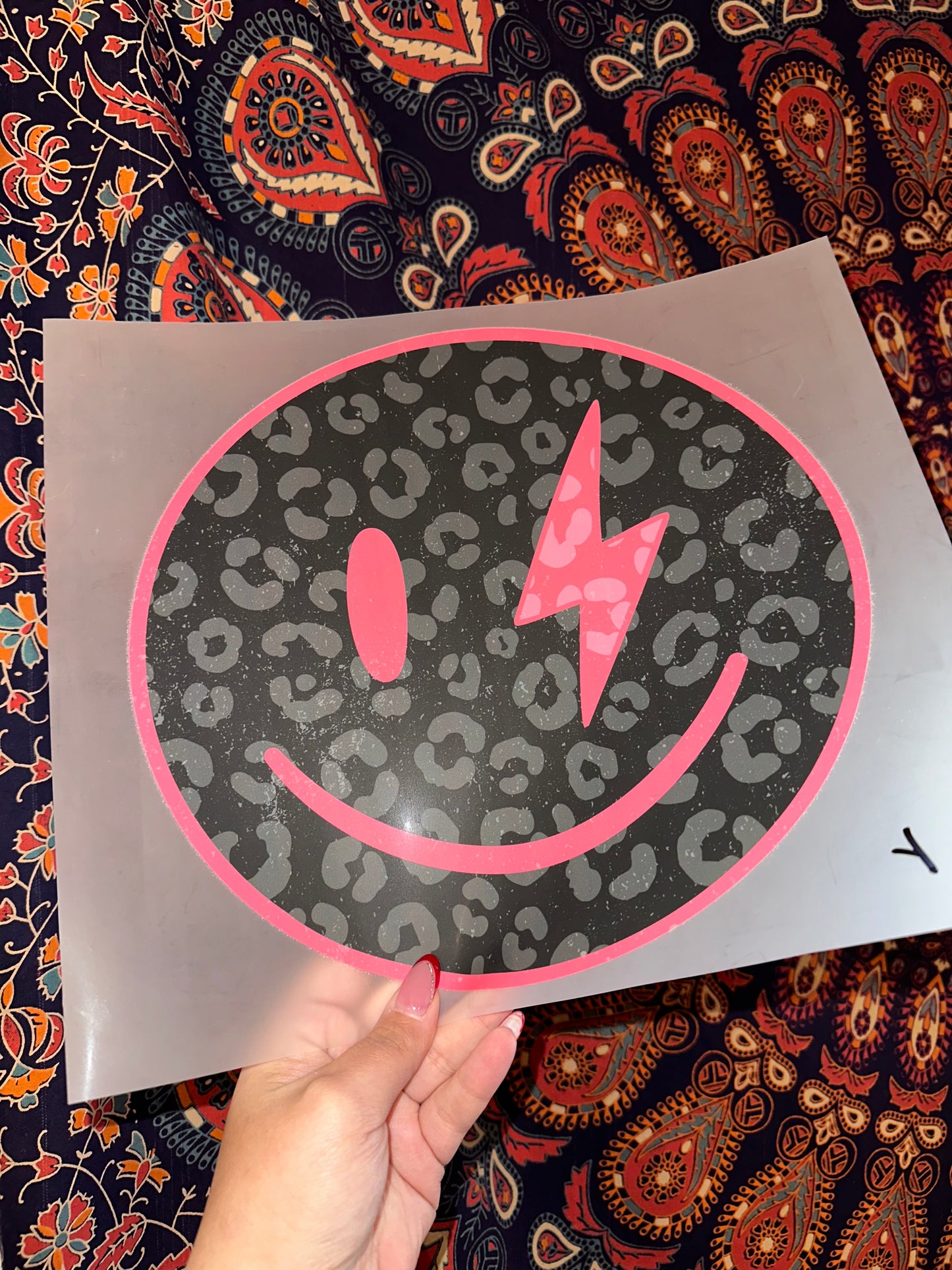 Black & Pink Leopard Smiley- B
