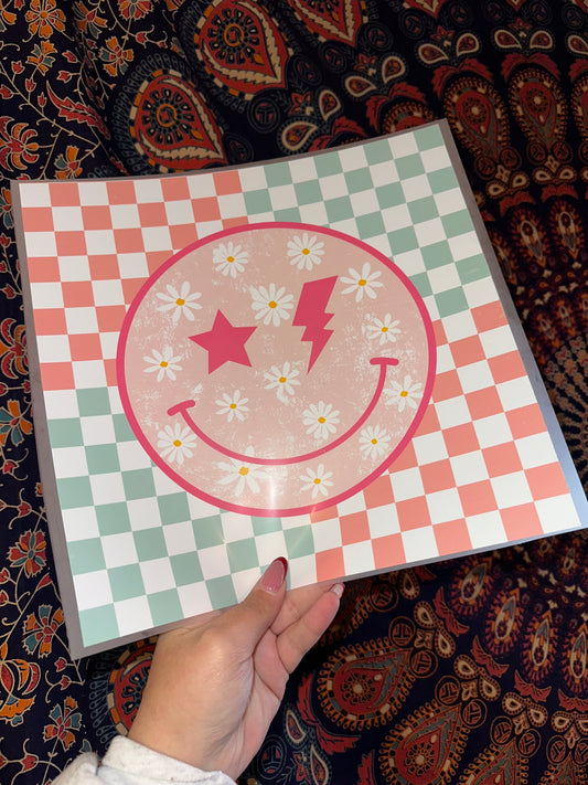 Checkered Blue & Pink Smiley