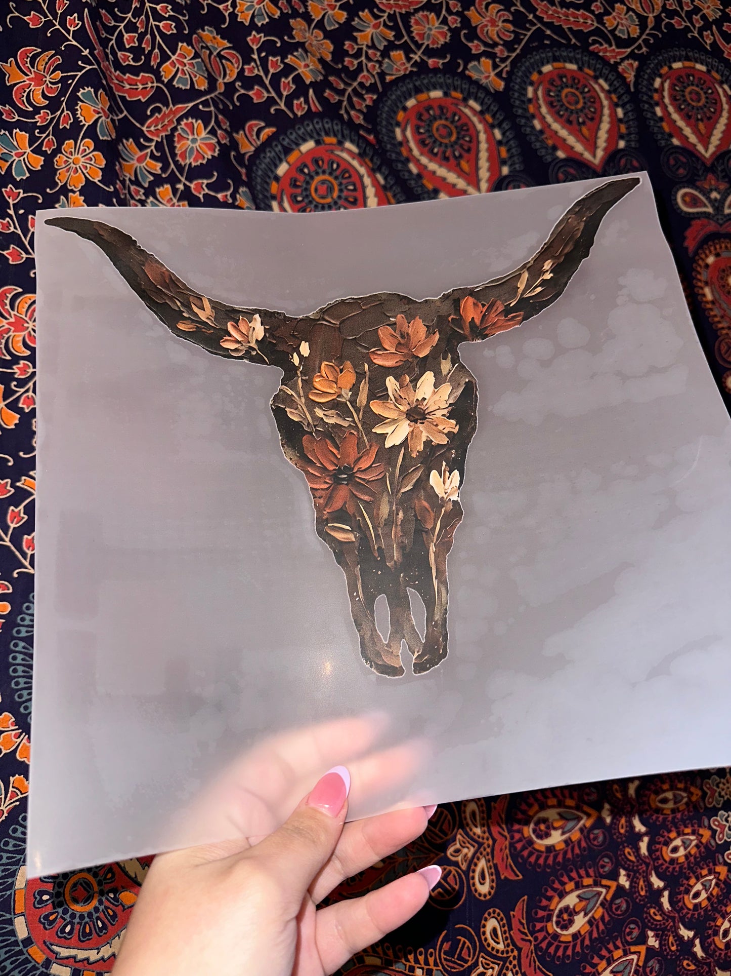 Brushstroke Western Floral Bull Skull -B