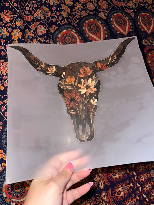 Brushstroke Western Floral Bull Skull -B