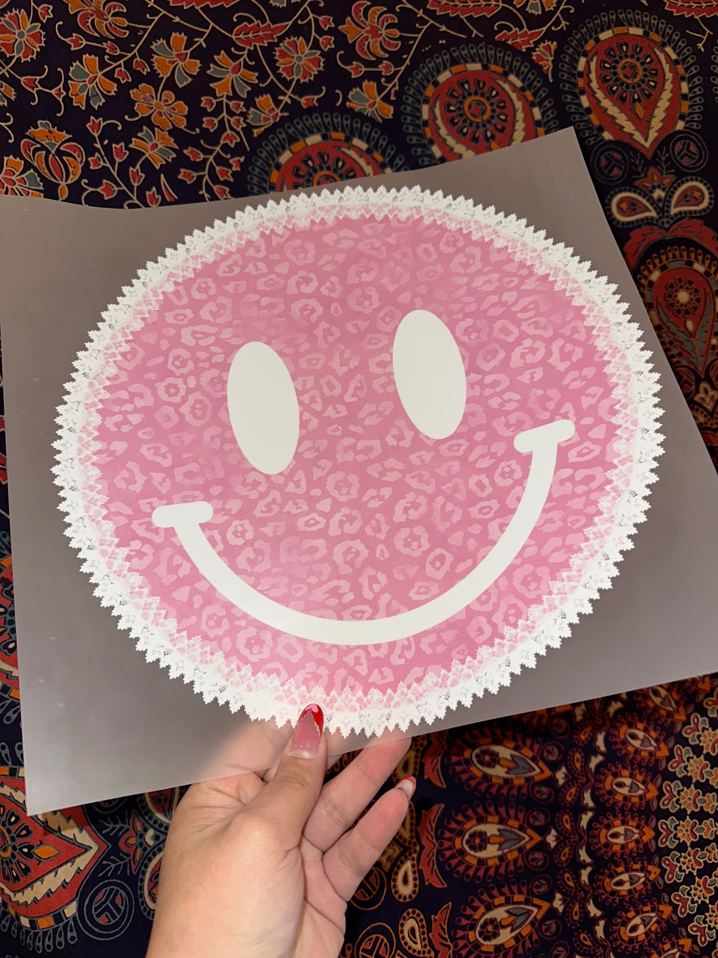 Pink Leopard Faux Knit Smiley- H