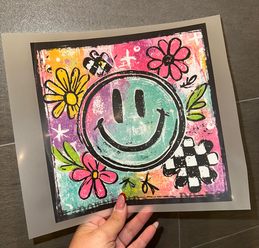 Floral Smiley Frame Checkered