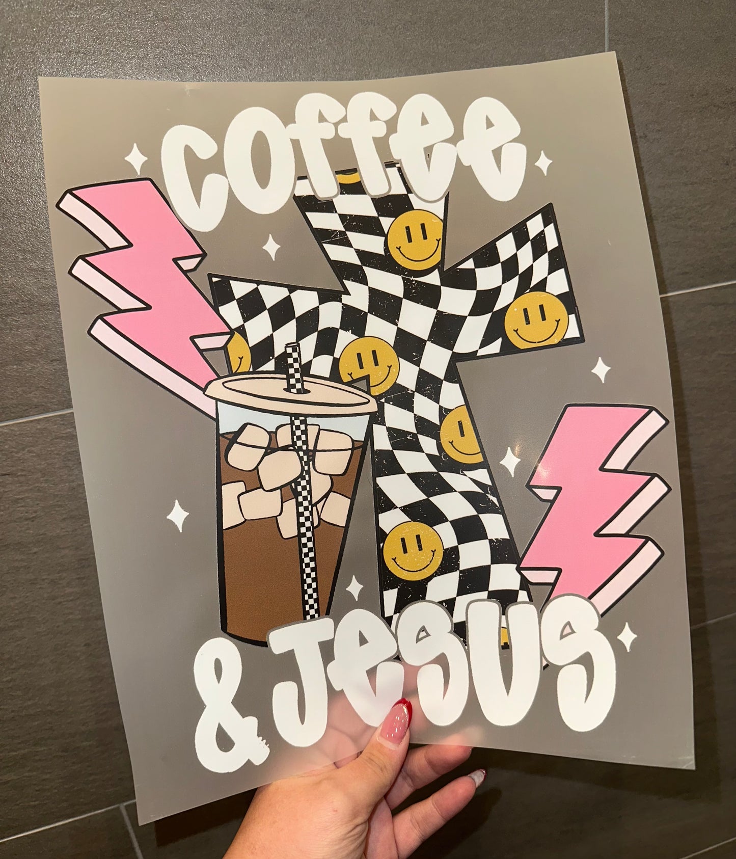 Coffee & Jesus Checkered Cross- C