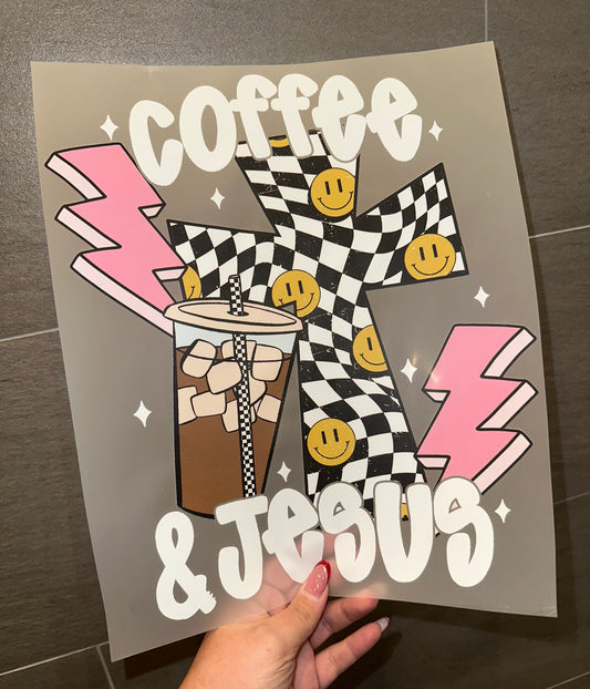 Coffee & Jesus Checkered Cross- C