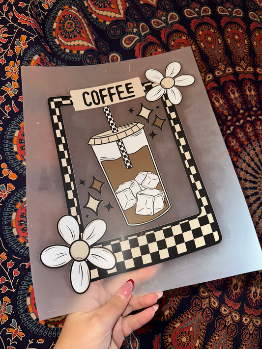 Coffee Frame With Iced Coffee Checkered Straw