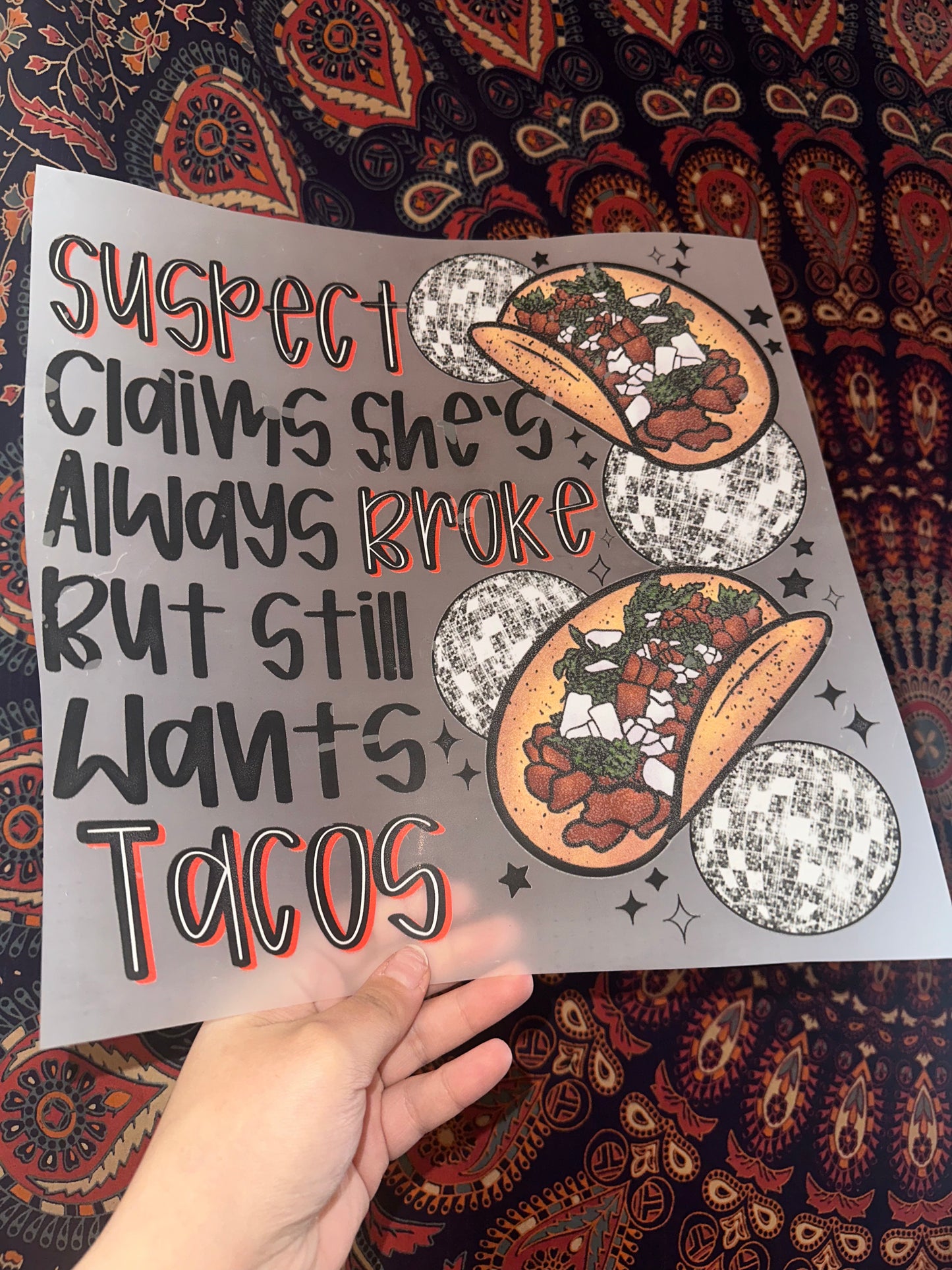 Suspect Claims She Is Always Broke But Still Wants Tacos -C